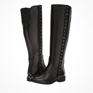 Michael Kors Dora Grommet Eyelets Tall Riding Boots Leather Equestrian Black